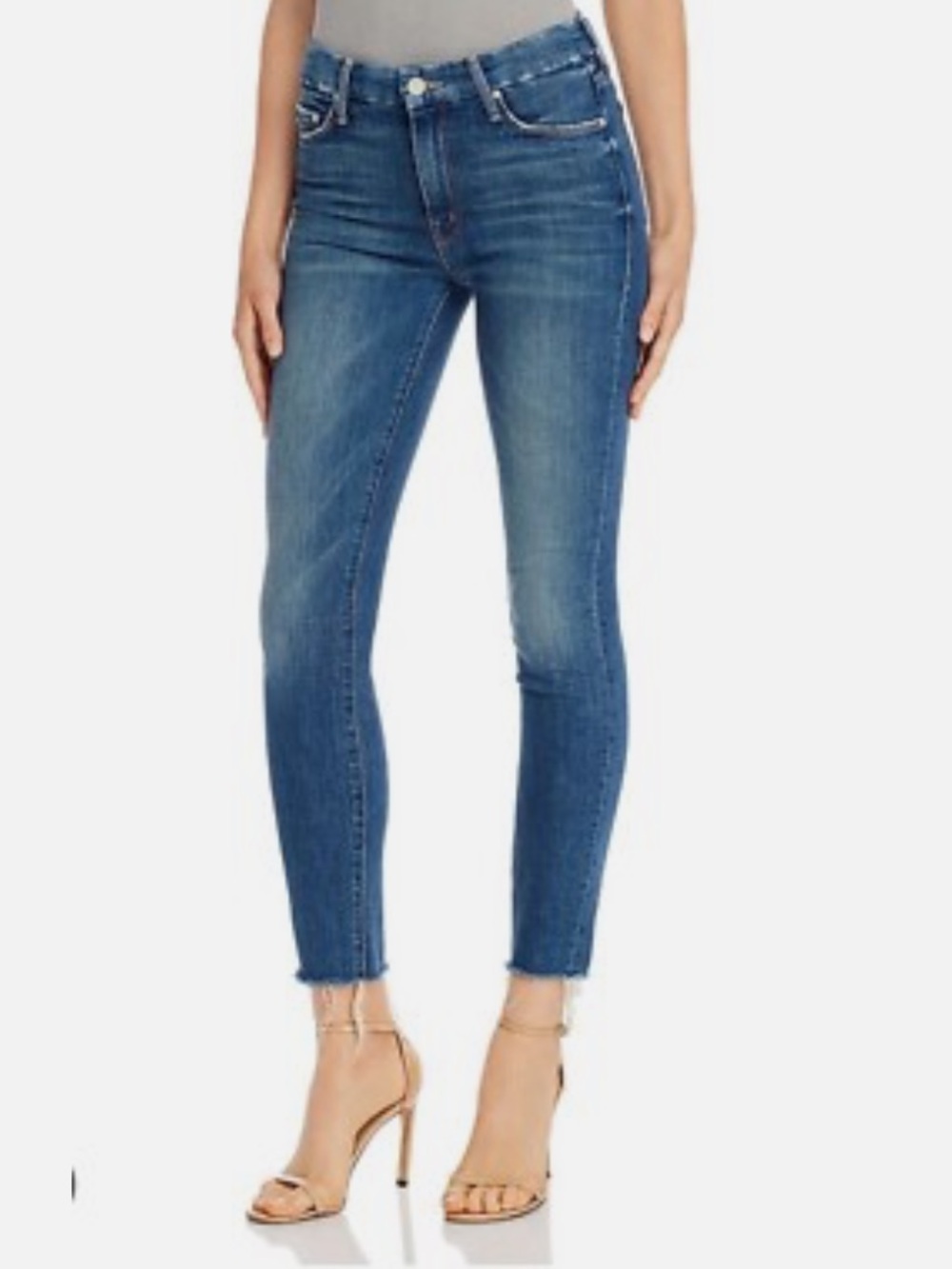 MOTHER High Waisted Looker Ankle Fray Jeans - Medium Blue 28